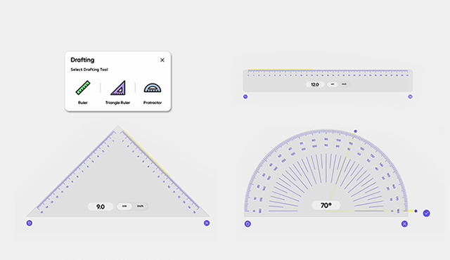 Demonstration of LG CreateBoard Lab’s digital ruler and protractor in use.