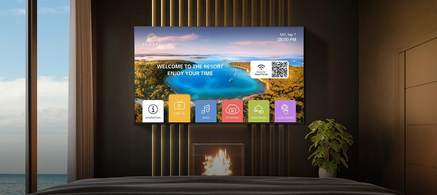 The installed LG TVs display services, including OTT service and 1-click service, which are conveniently accessible.