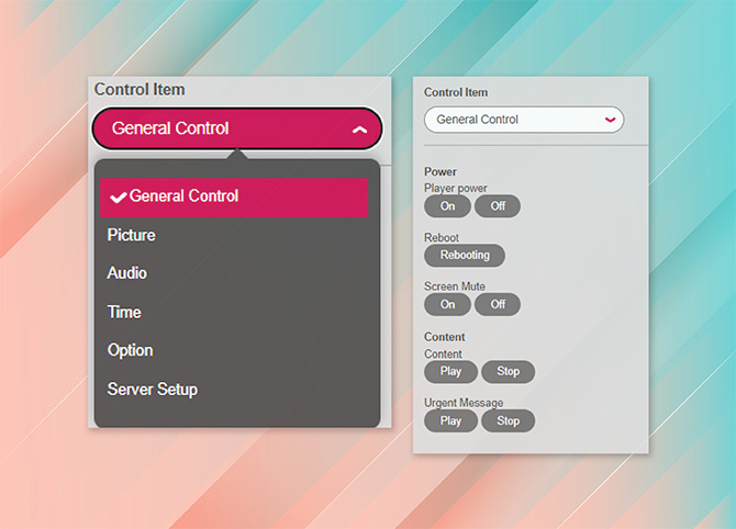 Actual solution screen for device control.