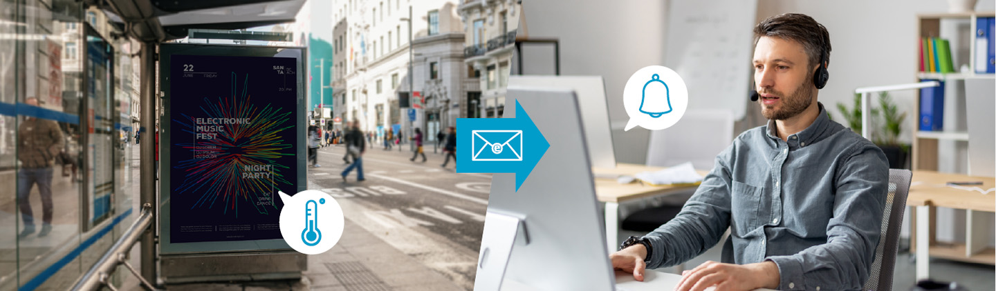 If the temperature of external devices surpasses the set limit, an email notification is automatically sent to the responsible person.